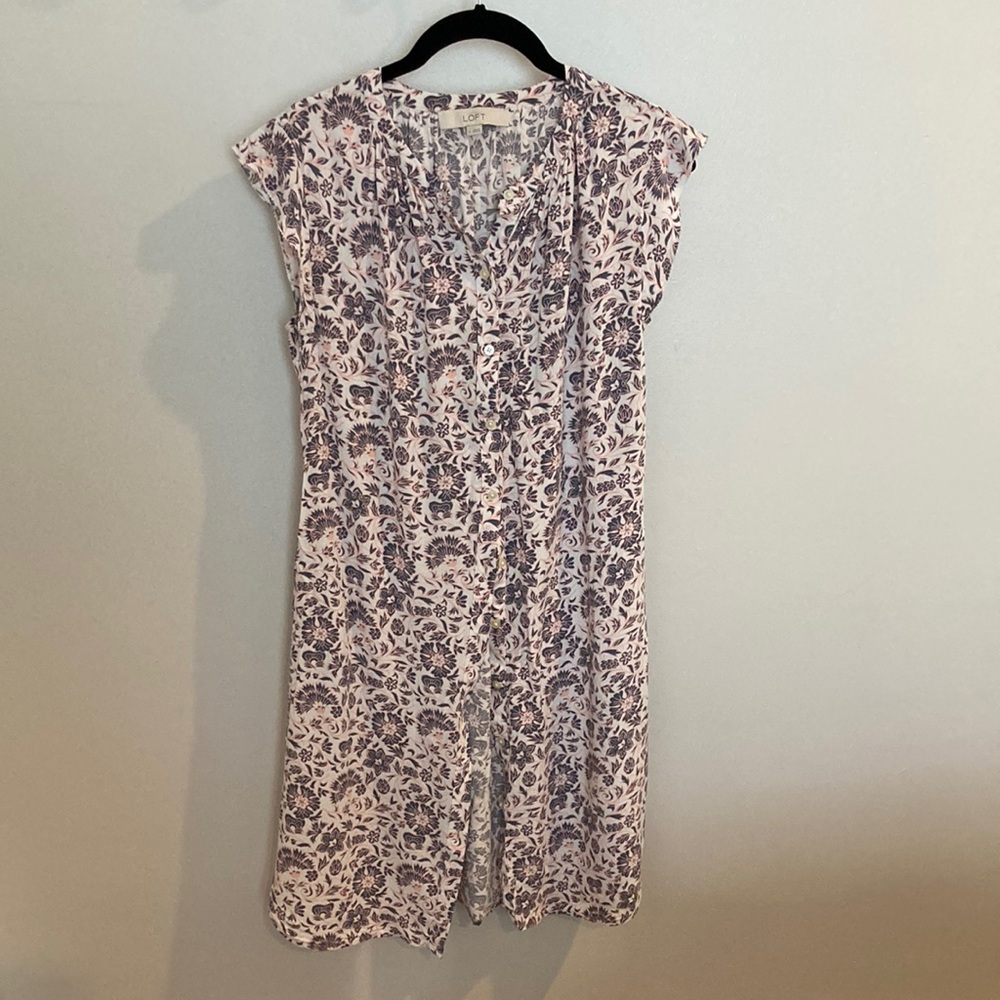 Ann Taylor Loft dress, size S, white gray/pink floral print